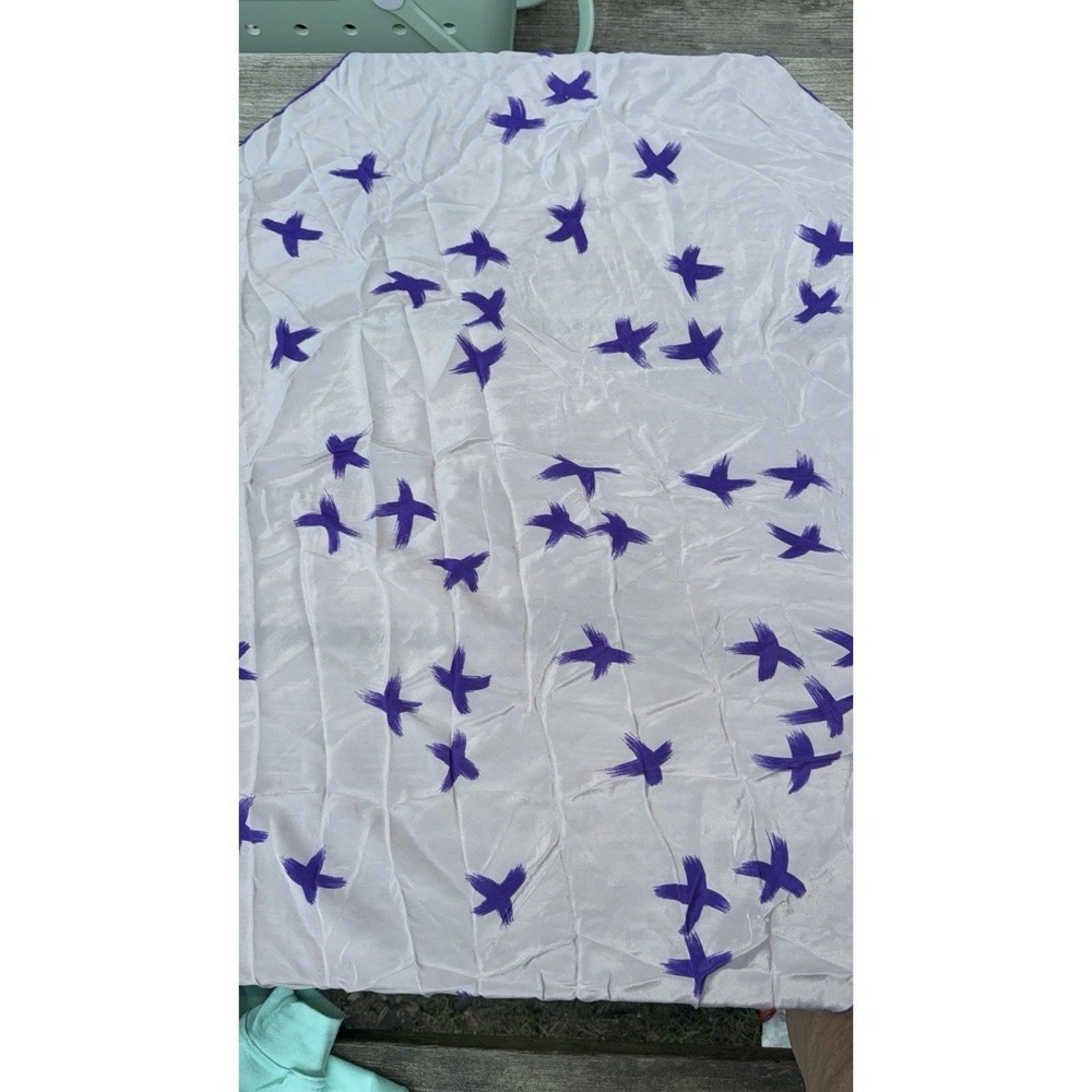Vintage Echo Scarves Stardust Purple Lavender Bird Print Silk Square Scarf 32"